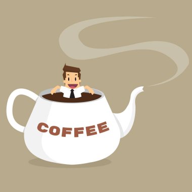 İşadamı kahve kettle.vector illüstrasyon karikatür kavramı içinde dinlendirici  