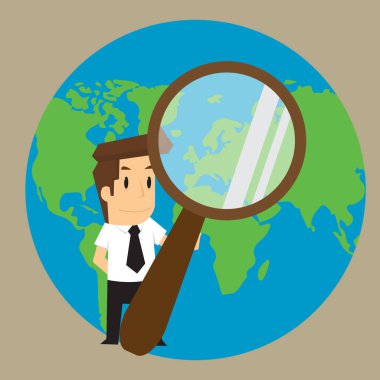 İş adamları bir büyüteç kullanmak, yeni yatırım tüm ove bulmak