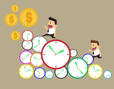 businessman runs in a hurry runs on time. Through the business d clipart