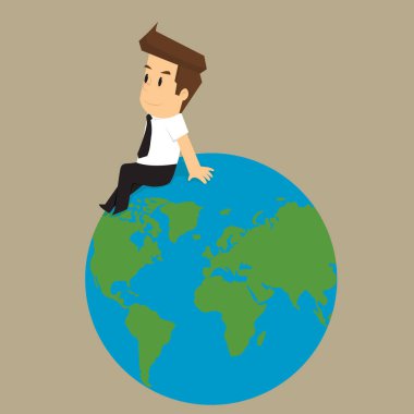 Dünya üzerinde oturan işadamı kutlamak