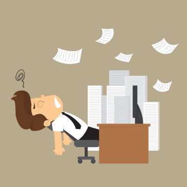 işadamı bilinçsiz Resepsiyon ve belgeleri yığını