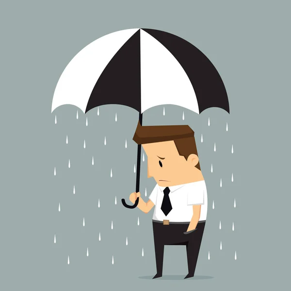 Homme d'affaires malchanceux étant mouillé par la pluie à la place il tenant um — Image vectorielle