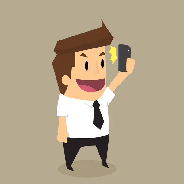 Empresário posando e fazendo tiro selfie —  Vetores de Stock