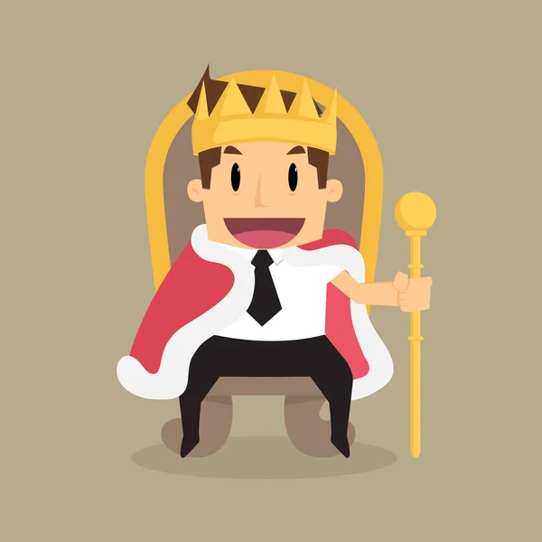 Odnoszący sukcesy biznesmen siedzi na tronie Króla — Wektor stockowy