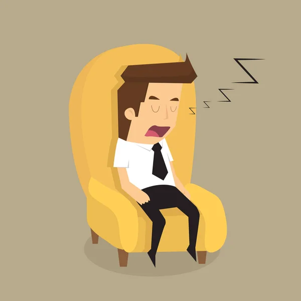 Втомлений перевантажений бізнесмен спить на дивані — стоковий вектор