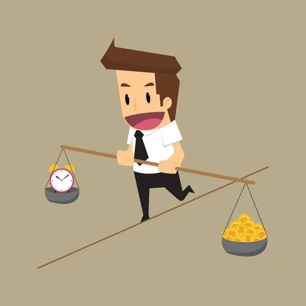 Biznesmen ryzyka równoważenia czas i pieniądze — Wektor stockowy