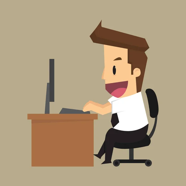 Hombre de negocios es feliz con el trabajo, escritorio — Archivo Imágenes Vectoriales