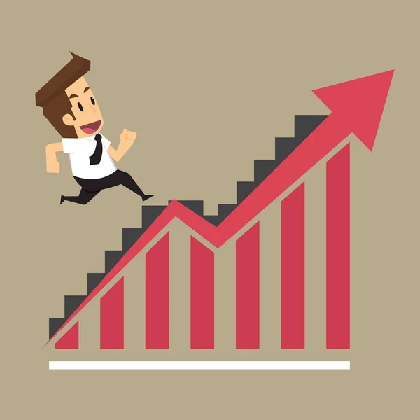 Fut a lépcsőn, nyíl növeli üzletember — Stock Vector