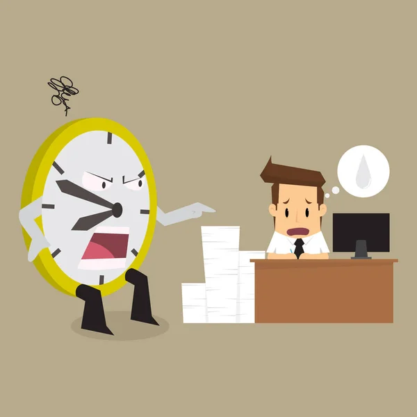 Clock complain businessman working time is limited — Stock Vector