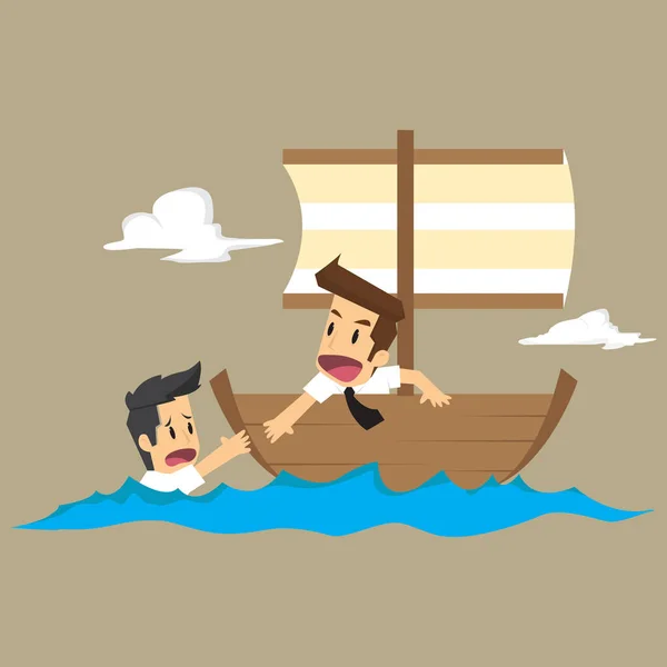 Business man helping a friend from drowning, unity in the work — Stock Vector