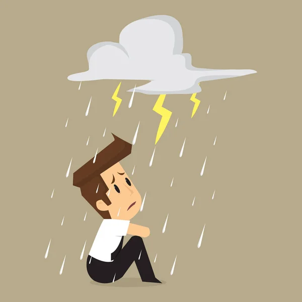 Hombre de negocios desafortunado siendo mojado de la lluvia — Vector de stock