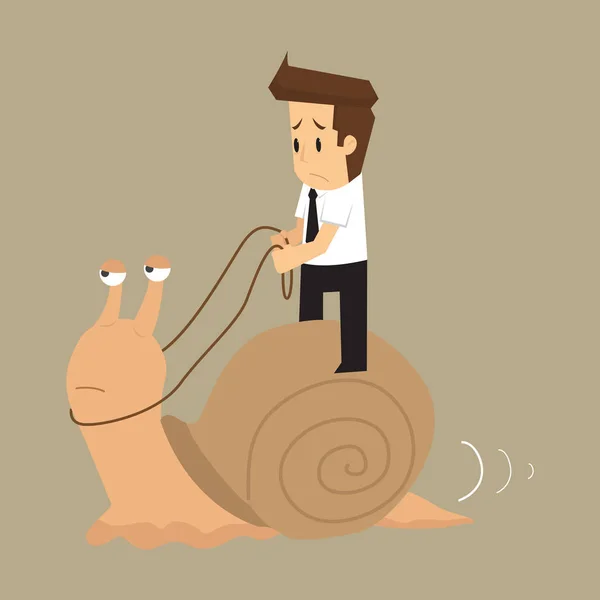 Business man works slowly like snail — стоковый вектор