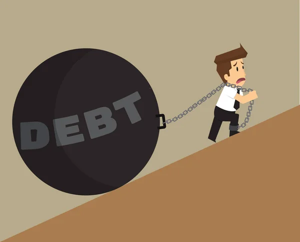 Hombre de negocios con un péndulo, la carga de la deuda.concepto ilustración vector de dibujos animados EPS10 — Archivo Imágenes Vectoriales