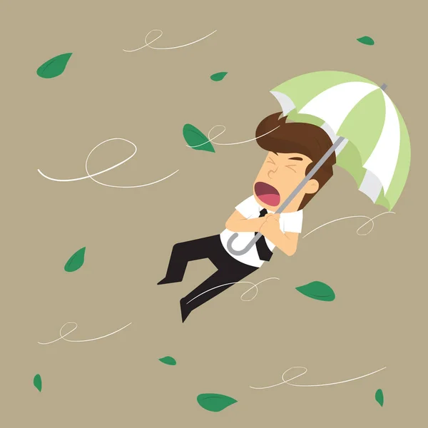 Businessman blown away by the storm — Stock Vector