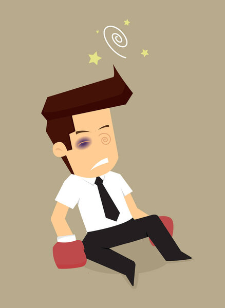 businessman boxing until fall down