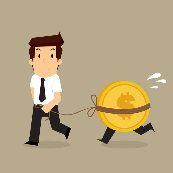 Biznesmen spacer trzymając monety — Wektor stockowy