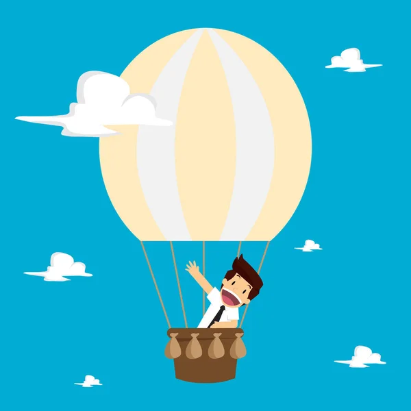 Homem de negócios em um balão flutuando no céu — Vetor de Stock