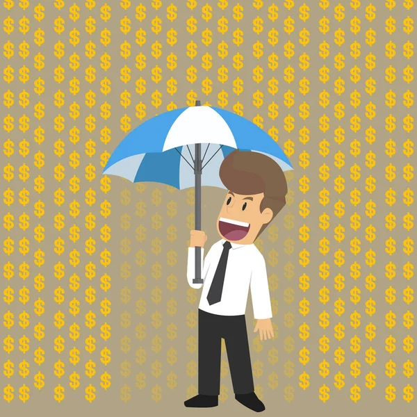 Üzletember esernyő, eső pénznemek — Stock Vector