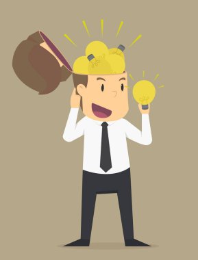 Bir yeni fikir, ampul fikir sunan bir iş adamı