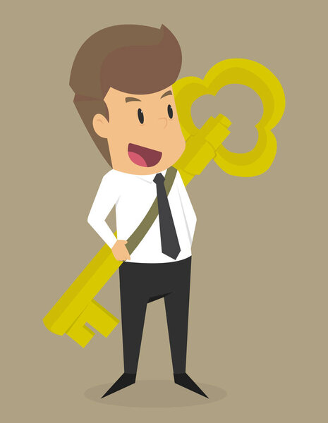 business man holding the key, crates and to unlock
