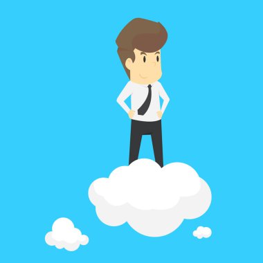 Bir işadamı bir bulutun üzerinde duran, kararlılıkla işe