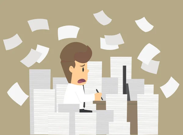 Homme d'affaires travaillant dur, le stress au travail — Image vectorielle