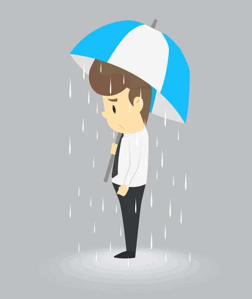 不運な実業家の代わりに雨が降ってからぬれる um を保持している彼 — ストックベクタ