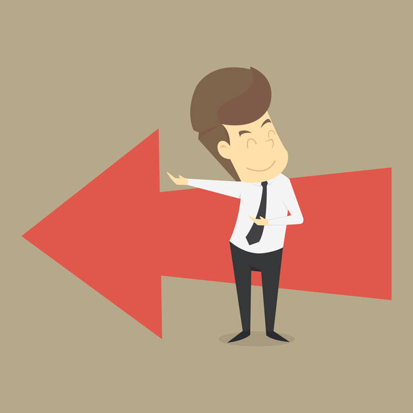 Предприниматель приглашает следовать за стрелками
