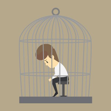 Özgürlük olmadan bir kafes içinde bir iş adamı tuzağa