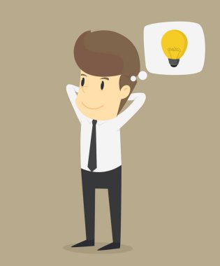 Bir yeni fikir, ampul fikir sunan bir iş adamı