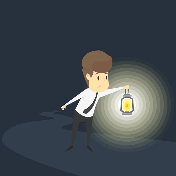 Zakenman met een lantaarn, zoeken naar succes — Stockvector