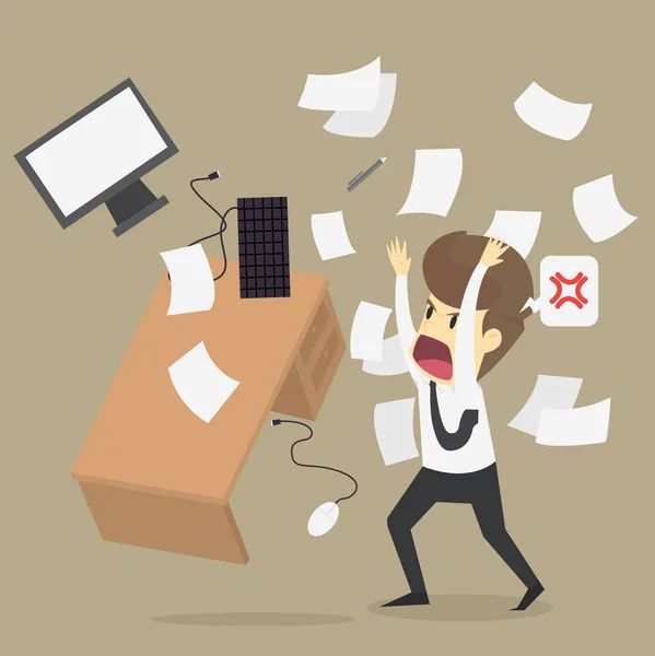Wütende Büroangestellte Charakter Crash Arbeitsplatz — Stockvektor