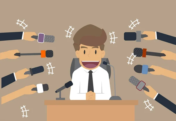 Businessman gives a reporter interview — Stock Vector