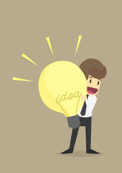 Businessman with a creative big bulb idea — Stock Vector