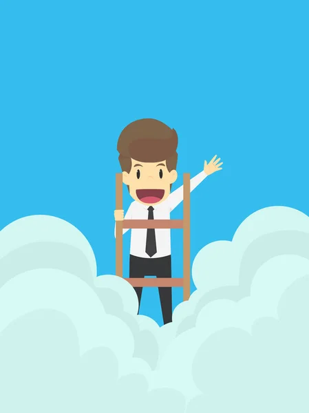 Businessman ladder climbing to the clouds — Stock Vector