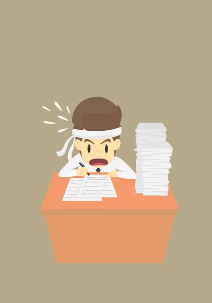 Homme d'affaires fatigué de travailler dur aussi, bonheur de bande dessinée d'affaires — Image vectorielle