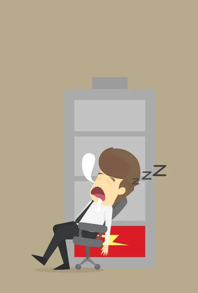 Бізнесмен важко спить на стільці, розслабляє заряд енергетичного акумулятора — стоковий вектор