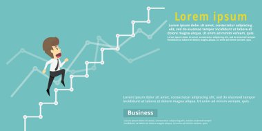 Yüksek grafik ile çalışan iş adamı. Çizgi film iş başarı 