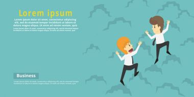 İki işadamı dağın tırmanma. B çizgi film