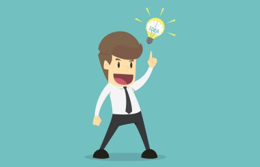 Sunan bir yeni fikir, ampul fikir iş adamı. Çizgi film iş s