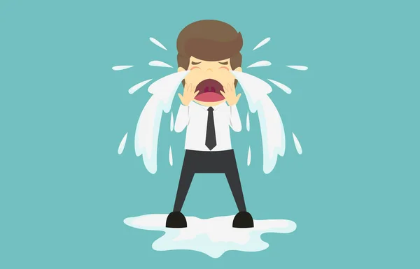 Empresario llorando sad.Cartoon de los negocios fallan es el concepto o — Vector de stock