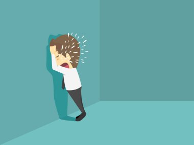 İşadamı hüzünlü ağlıyor. İş başarı çizgi film concep olduğunu