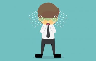 İşadamı hüzünlü ağlıyor. İş başarı çizgi film concep olduğunu