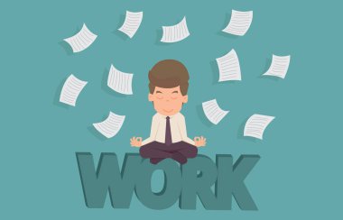 İş succ work.cartoon barış içinde meditasyon işadamı