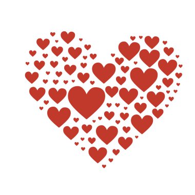 küçük kırmızı kalpler oluşan büyük bir kalbi