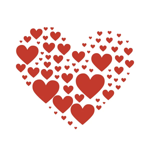 Gran corazón compuesto de pequeños corazones rojos — Vector de stock