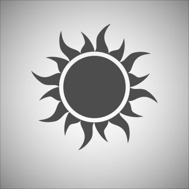Gri güneş simgesi. Modern basit düz güneş ışığı, işareti. Web sitesi tasarımı, web düğme, mobil uygulama hisse senedi illüstrasyon trendy vektör yaz simgesi
