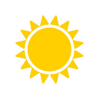 Beyaz arka plan üzerinde izole sarı güneş simgesi. Modern basit düz güneş ışığı, işareti. Web sitesi tasarımı, web düğme, hareket eden app için trendy vektör yaz sembolü.