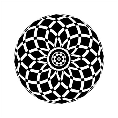 Tek renkli zarif dairesel desende siyah ve beyaz. Dairesel matematiksel süsleme. Bir vektör dairesel modeli gelen çapraz daireler. Mandala.