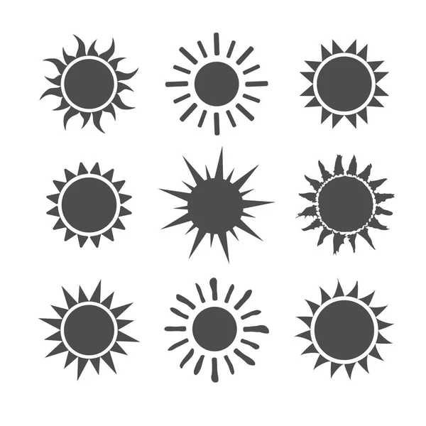 Grijze zon set pictogrammen geïsoleerd op witte achtergrond. — Stockvector